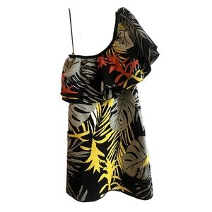 Zara Tropical One Shoulder Knit Ruffle Mini Dress size MEDIUM M